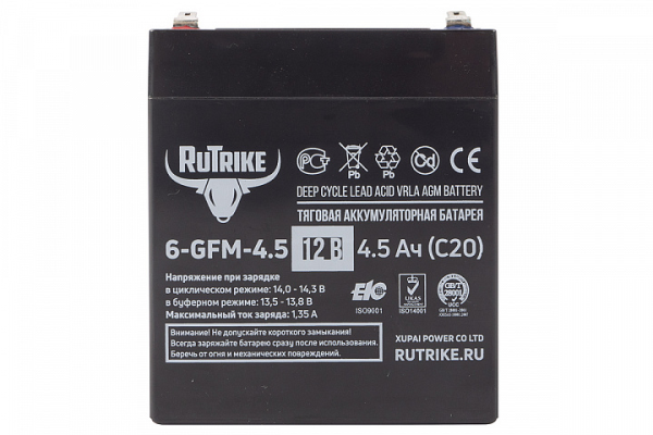 Аккумуляторная батарея RuTrike 6-GFM-4,5 (12V4,5A/H C20)